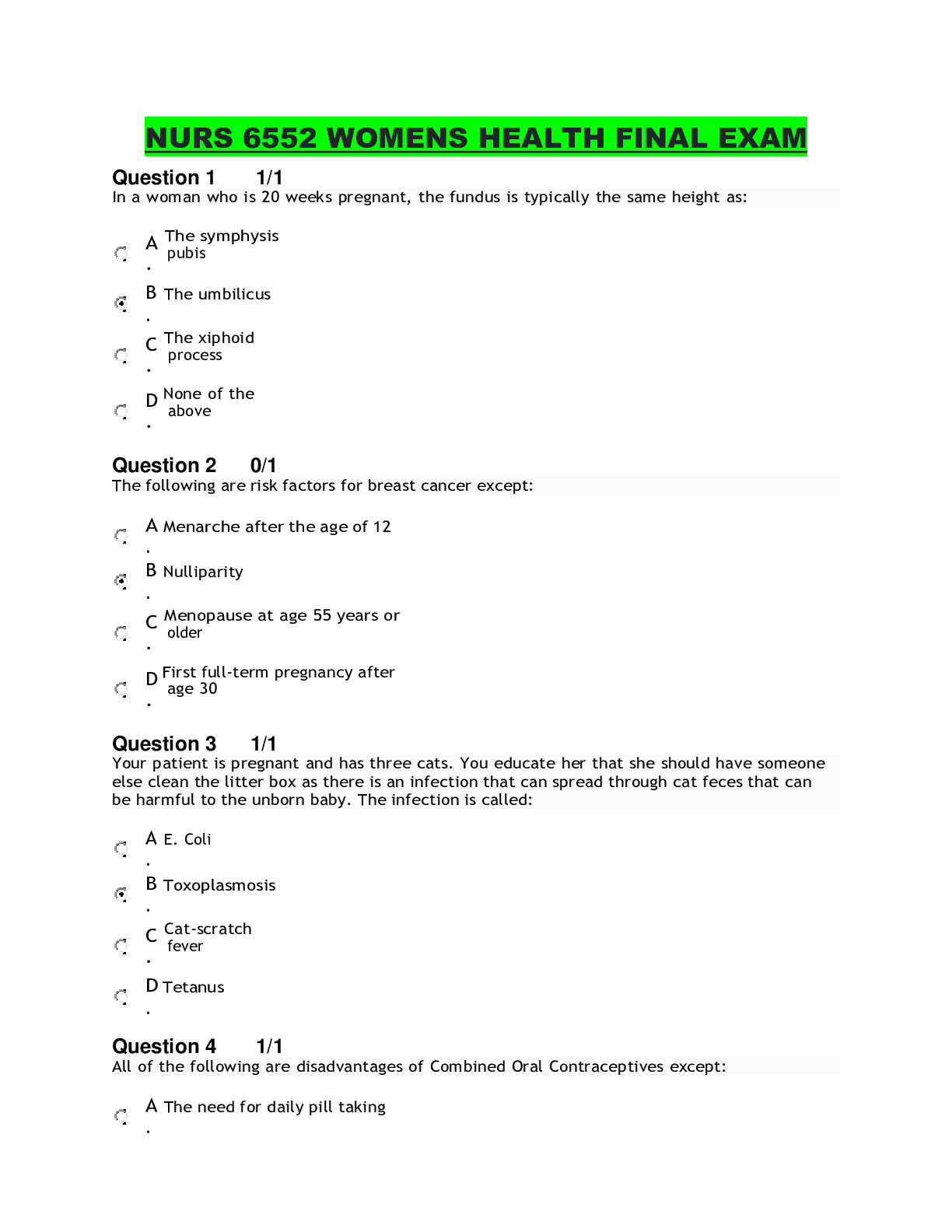Preview image for NURS 6552 Womens Health Final Exam Top Grade A+